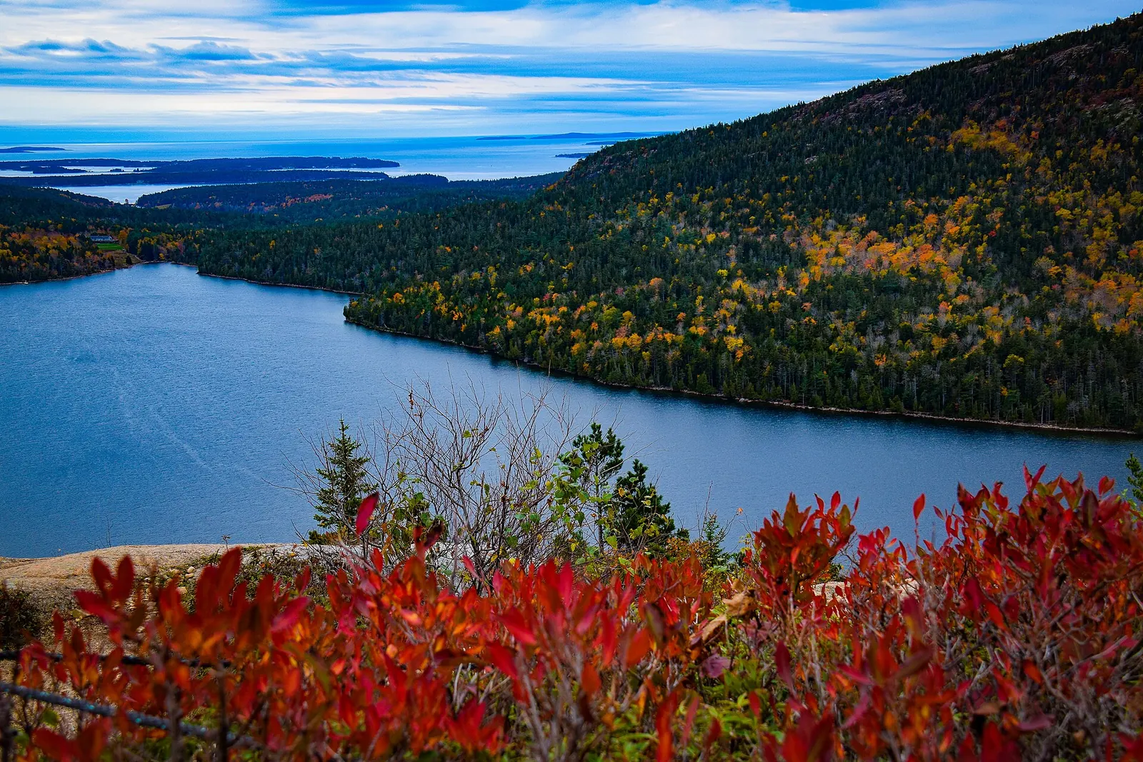 Jordan Pond from the South Bubble Rock Trail in Acadia, Maine.