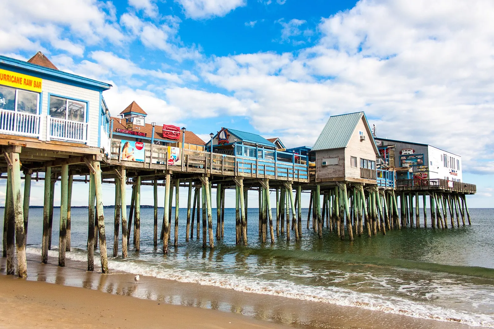 The beach and pier at Old Orchard Beach, Maine.