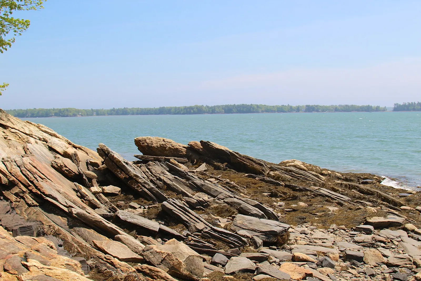 The rocky shore at Wolfe’s Neck Woods State Park in Freeport, Maine.